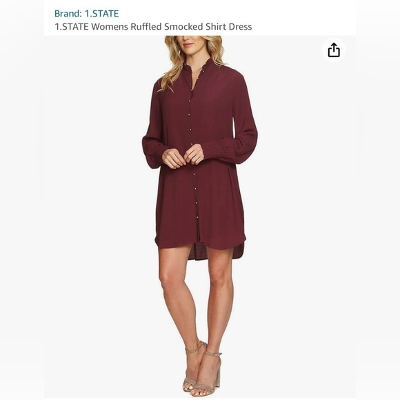 1.State Burgundy Tunic Blouse Dress - Picture 1 of 9